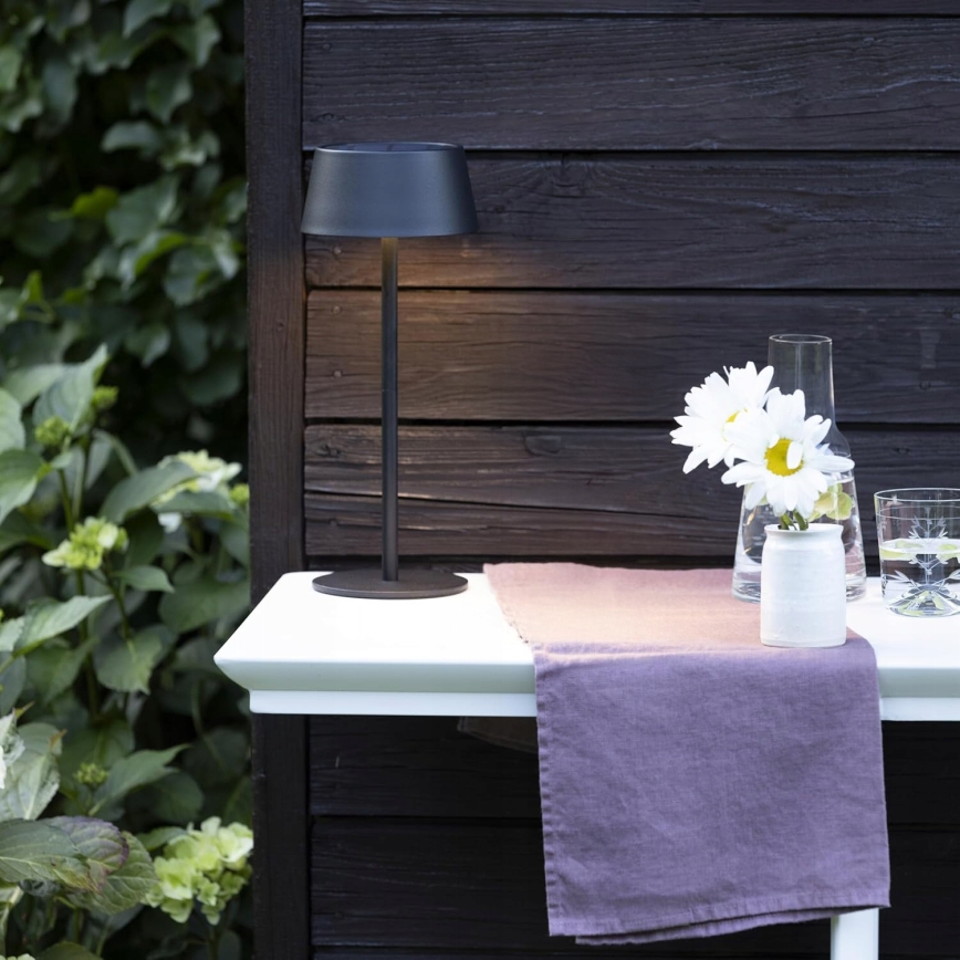 Dimbar LED-solcellslampa med touchkontroll, LED/3W/5V, USB, 1800 mAh, IP44, svart