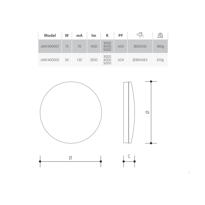 Dimbart LED-takarmatur för badrum LED/15W/230V 3000/4000/5000K Ø 30 cm IP54