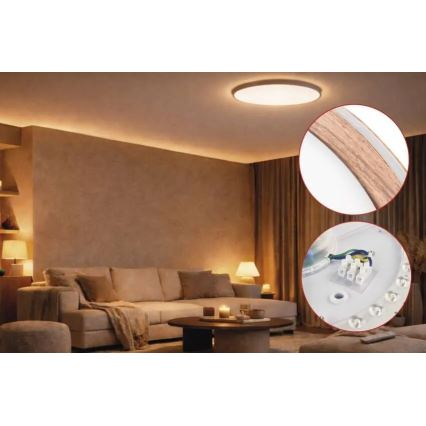 Dimbart LED-takarmatur ILVI LED/30W/230V 2700-6500K Ø 40 cm träfinish + fjärrkontroll