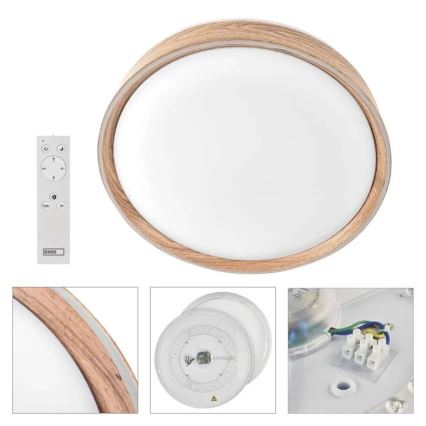 Dimbart LED-takarmatur ILVI LED/30W/230V 2700-6500K Ø 40 cm träfinish + fjärrkontroll