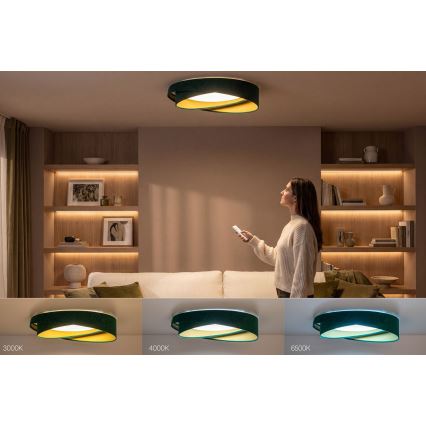 Dimmbar LED-taklampa SMART GALAXY MODERN LED/24W/230V 3000-6500K Ø 55 cm grön/guld + fjärrkontroll