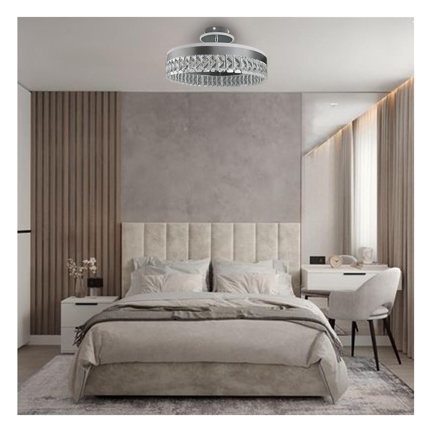 LED Dimbar kristallljuskrona ytmonterad LED/75W/230V 3000-6500K matt krom + fjärrkontroll