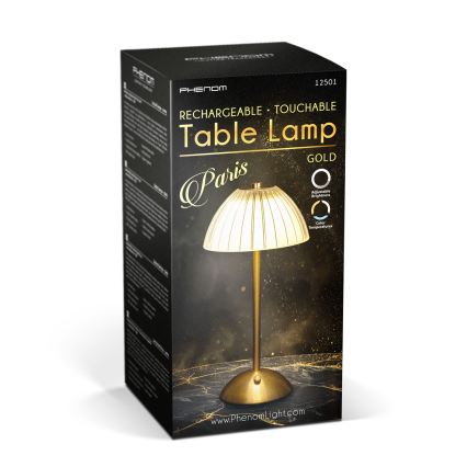 LED dimbar uppladdningsbar bordslampa PARIS LED/2W/5V 2700K/4000K/6500K 800 mAh guldfärgad