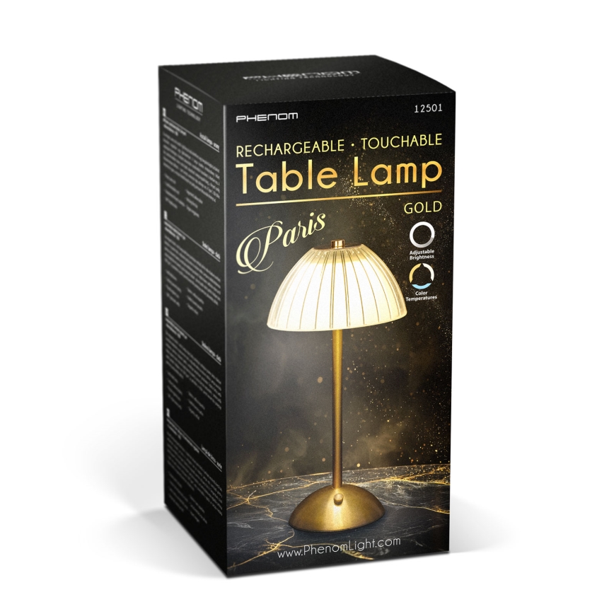 LED dimbar uppladdningsbar bordslampa PARIS LED/2W/5V 2700K/4000K/6500K 800 mAh guldfärgad