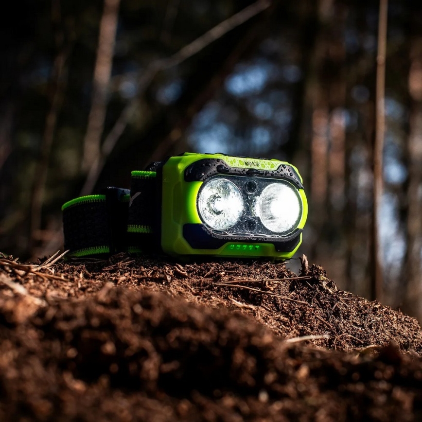 Dimmbar uppladdningsbar LED-pannlampa med sensor och rött ljus LED/10W/5V/3xAAA IP44 600 lm 1200 mAh