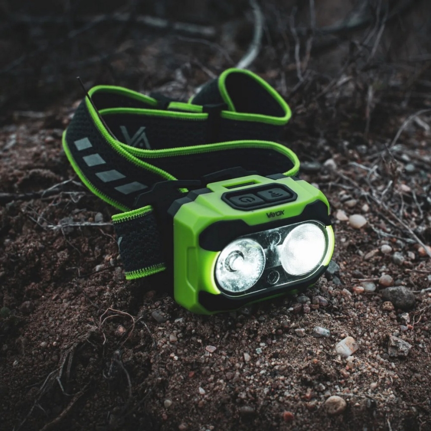 Dimmbar uppladdningsbar LED-pannlampa med sensor och rött ljus LED/10W/5V/3xAAA IP44 600 lm 1200 mAh