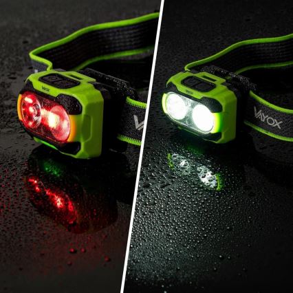 Dimmbar uppladdningsbar LED-pannlampa med sensor och rött ljus LED/10W/5V/3xAAA IP44 600 lm 1200 mAh