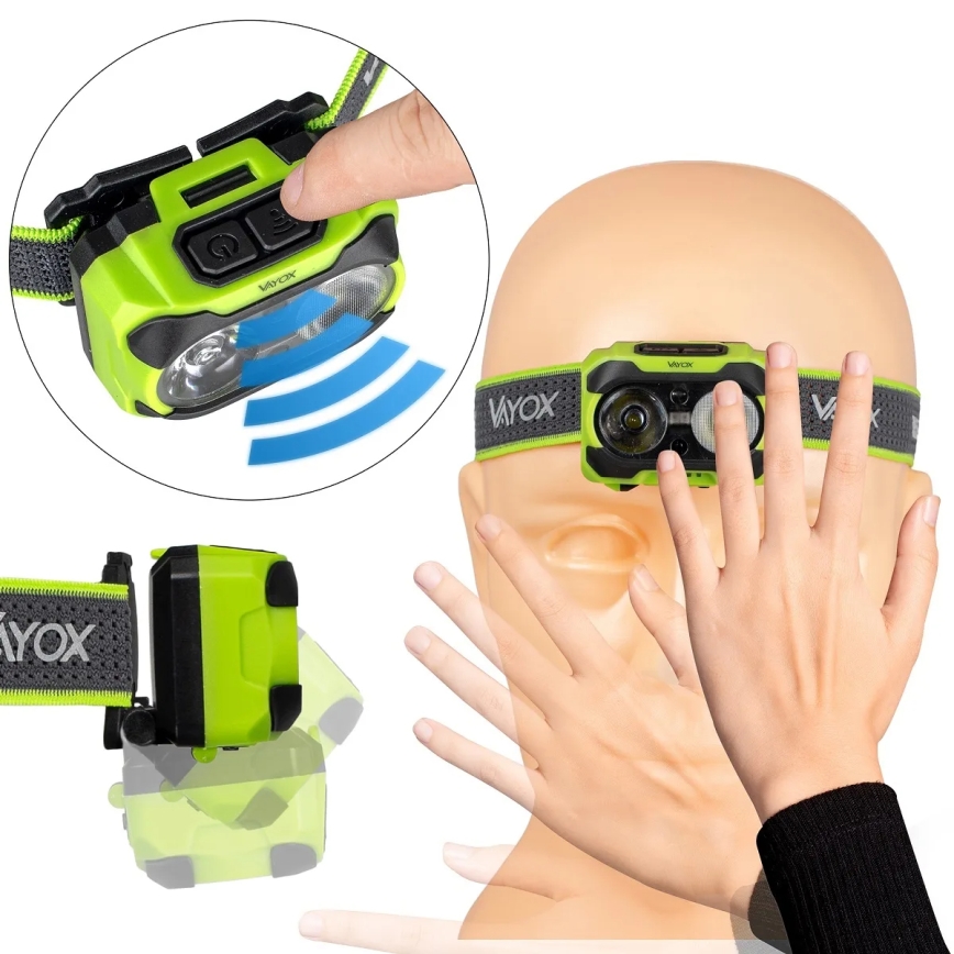 Dimmbar uppladdningsbar LED-pannlampa med sensor och rött ljus LED/10W/5V/3xAAA IP44 600 lm 1200 mAh