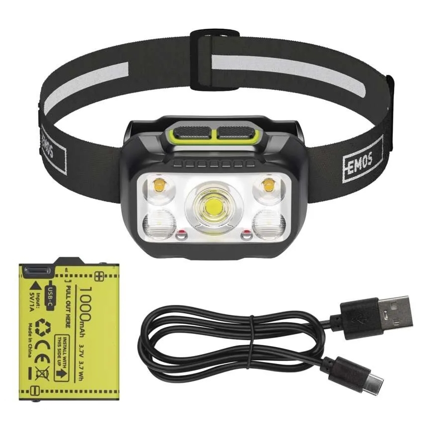 Dimbar uppladdningsbar pannlampa LED/3xAAA/1000 mAh 3,7V