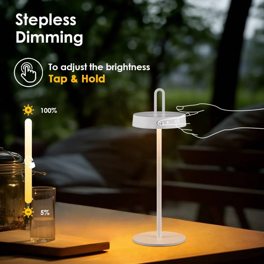 Dimmbar, uppladdningsbar utomhusbordslampa med beröringsstyrning SHINE LED/1,5W/3,7V 3000 mAh IP44 vit