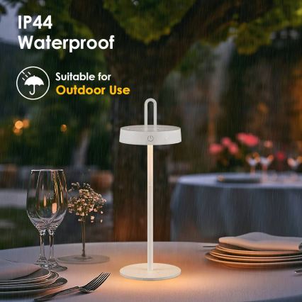 Dimmbar, uppladdningsbar utomhusbordslampa med beröringsstyrning SHINE LED/1,5W/3,7V 3000 mAh IP44 vit