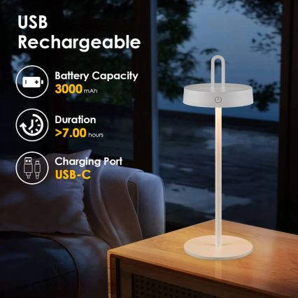 Dimmbar, uppladdningsbar utomhusbordslampa med beröringsstyrning SHINE LED/1,5W/3,7V 3000 mAh IP44 vit