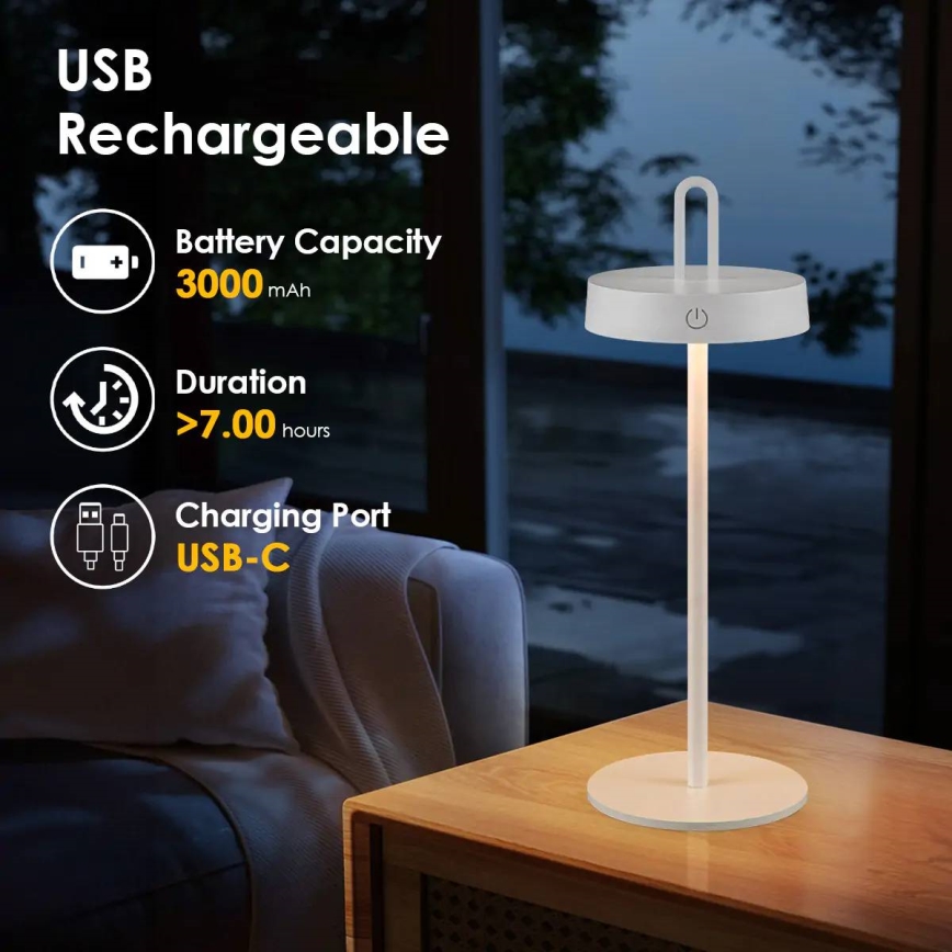 Dimmbar, uppladdningsbar utomhusbordslampa med beröringsstyrning SHINE LED/1,5W/3,7V 3000 mAh IP44 vit