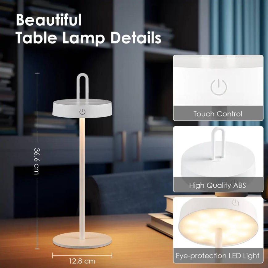 Dimmbar, uppladdningsbar utomhusbordslampa med beröringsstyrning SHINE LED/1,5W/3,7V 3000 mAh IP44 vit
