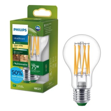 Dimbara LED-lampa ULTRAEFFICIENT VINTAGE Philips A60 E27/5,2W/230V 2700K
