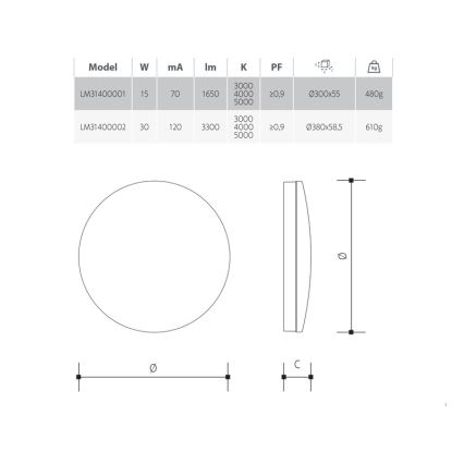 Dimbar LED takarmatur för badrum LED/30W/230V 3000/4000/5000K Ø 38 cm IP54