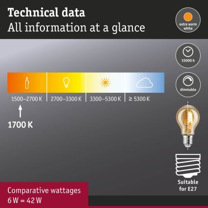 Dimmbar LED-glödlampa FILAMENT E27/6W/230V 1700K - Paulmann 28522