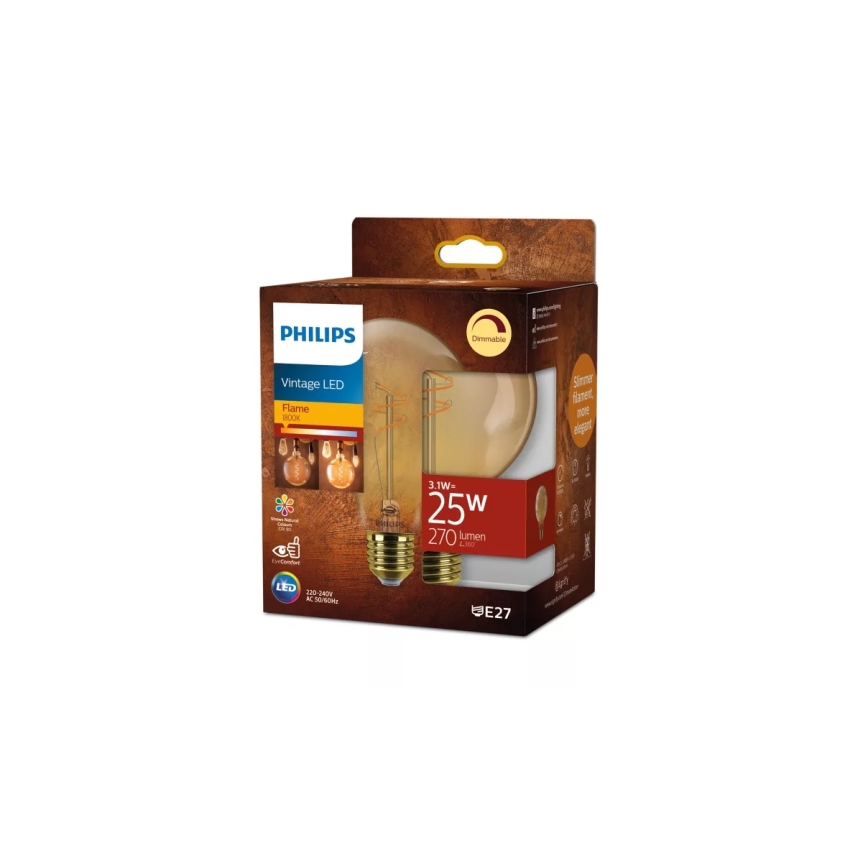 Dimmbar LED-glödlampa VINTAGE Philips G95 E27/3,1W/230V 1800K