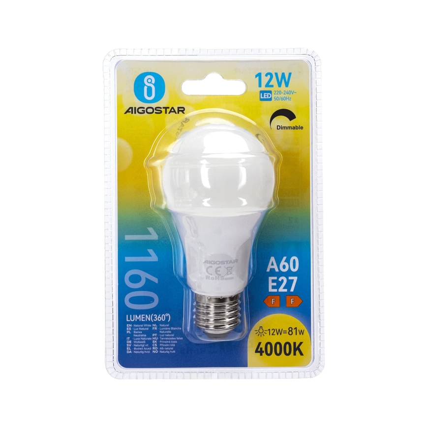 Dimmbar LED-lampa A60 E27/12W/230V 4000K - Aigostar