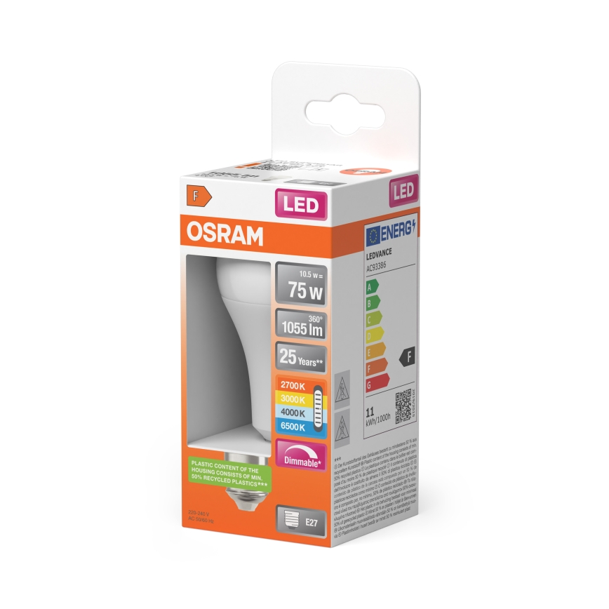 Dimmbar LED-lampa CLASSIC A60 E27/10,5W/230V 2700/3000/4000/6500K - Osram