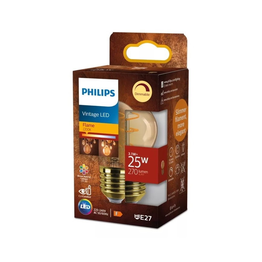 Dimmbar LED-lampa VINTAGE Philips P45 E27/3,1W/230V 2200K CRI 90