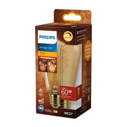 Dimmbar LED-lampa VINTAGE Philips ST64 E27/7,3W/230V 2200K CRI 90