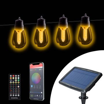 Dimmbar LED-solcellsdriven ljusslinga 25xLED/1,5W/3,7/5V 2700-10000K 2200 mAh 15 m IP65 svart + fjärrkontroll