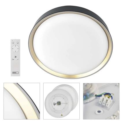 Dimmbar LED-taklampa ILVI LED/45W/230V 2700-6500K Ø 50 cm svart/mässing + fjärrkontroll
