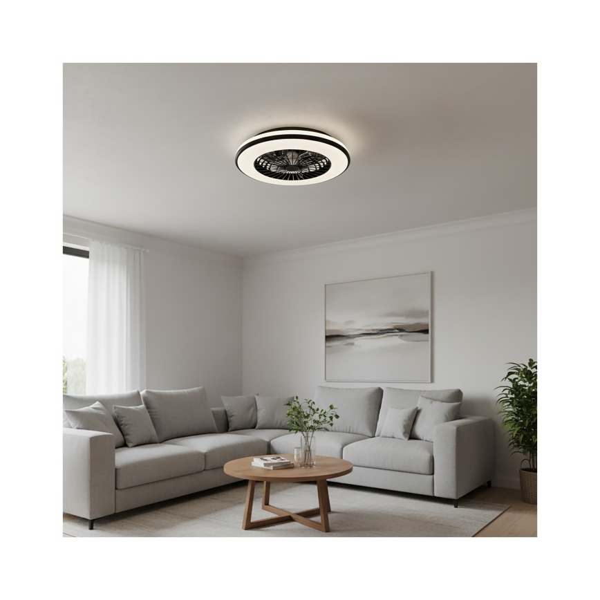 LED dimbar taklampa med fläkt VENTELUX LED/48W/230V 3000/4000/6500K Ø 48,5 cm svart + fjärrkontroll