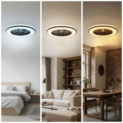 LED dimbar taklampa med fläkt VENTELUX LED/48W/230V 3000/4000/6500K Ø 48,5 cm svart + fjärrkontroll