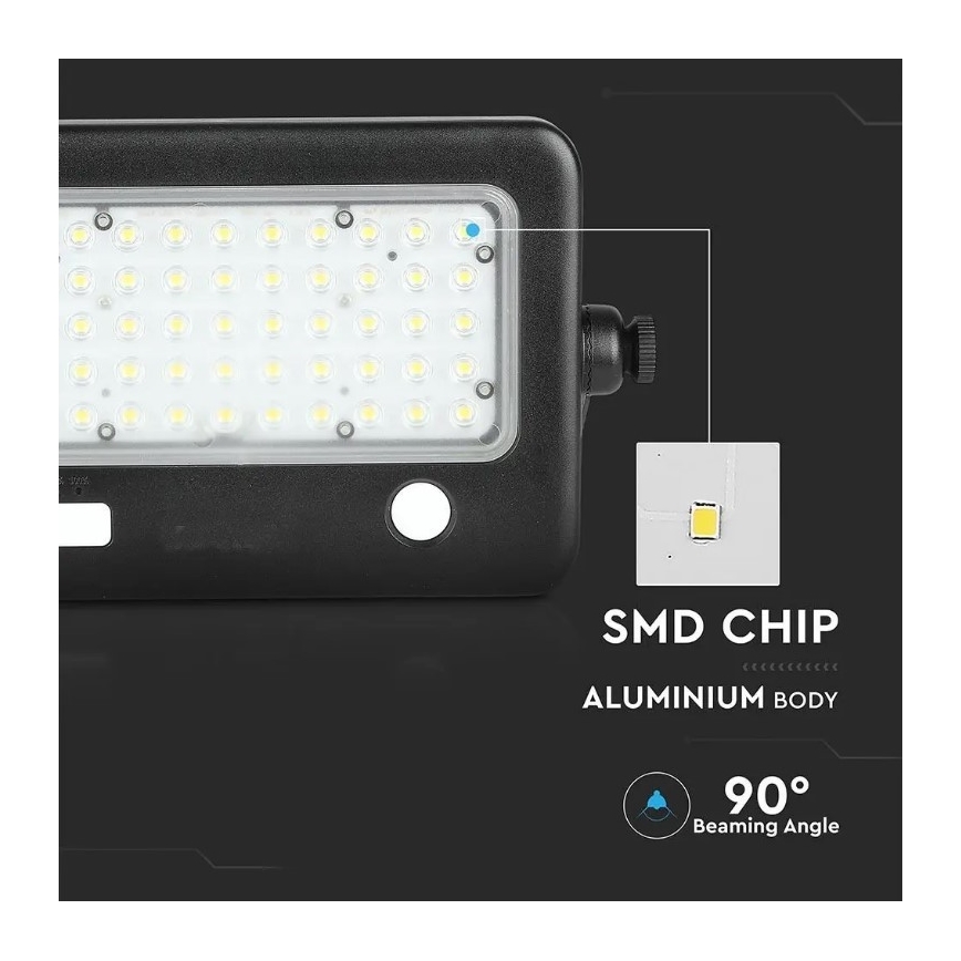 Dimbbar LED-solcellsstrålkastare med sensor LED/10W/3,7V 4000K IP65 7200 mAh + USB-port