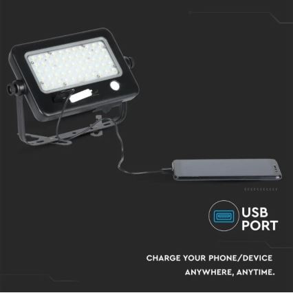 Dimbbar LED-solcellsstrålkastare med sensor LED/10W/3,7V 4000K IP65 7200 mAh + USB-port