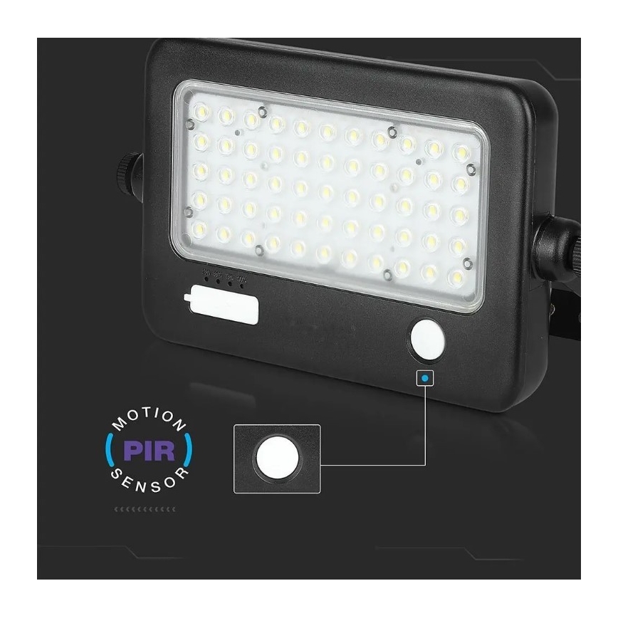 Dimbbar LED-solcellsstrålkastare med sensor LED/10W/3,7V 4000K IP65 7200 mAh + USB-port