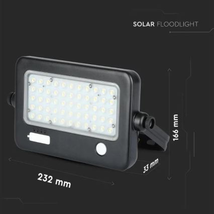 Dimbbar LED-solcellsstrålkastare med sensor LED/10W/3,7V 4000K IP65 7200 mAh + USB-port