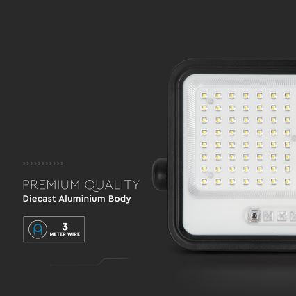 Dimmbar solcells-LED-strålkastare LED/200W/3,2V 2000-8000K IP65 10000 mAh svart + fjärrkontroll