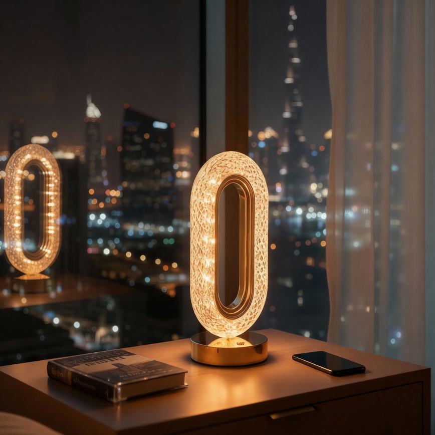 LED dimbar uppladdningsbar bordslampa DUBAI LED/2W/5V 2700K/4000K/6500K 400 mAh guldfärgad