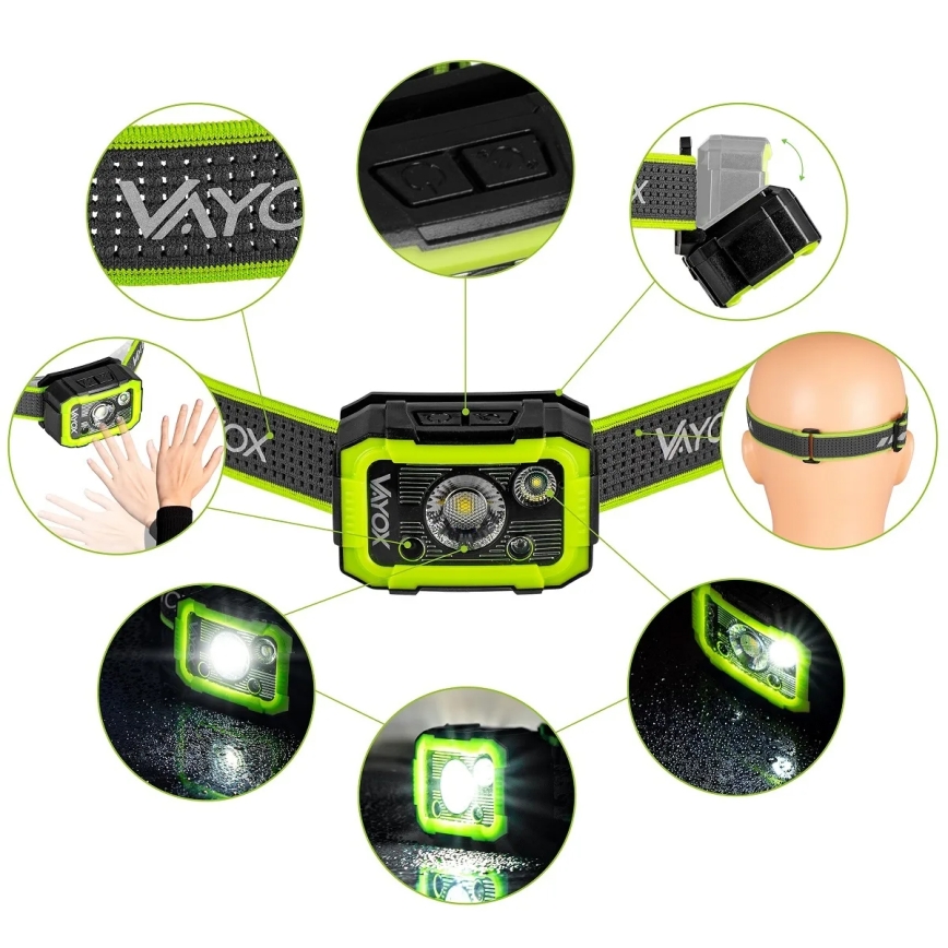 Dimbar uppladdningsbar LED-pannlampa med sensor, LED/10W/5V, IP66, 750 lm, 1500 mAh
