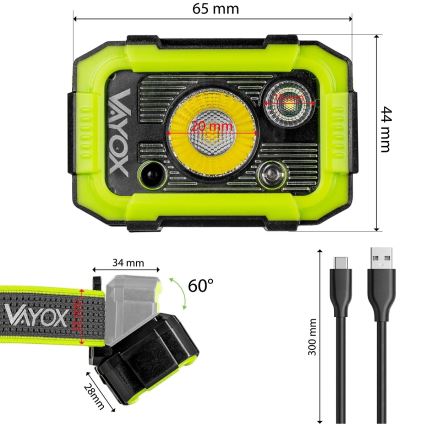 Dimbar uppladdningsbar LED-pannlampa med sensor, LED/10W/5V, IP66, 750 lm, 1500 mAh