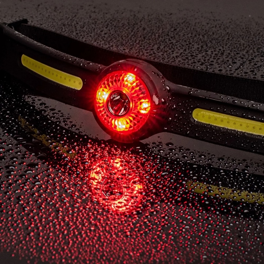 LED dimbar uppladdningsbar pannlampa med rött ljus LED/5V IPX4 550 lm 600 mAh