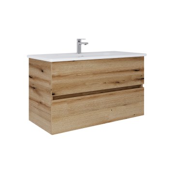 Dřevojas - Badrumsskåp med handfat BANO 100x47 cm ek/vit