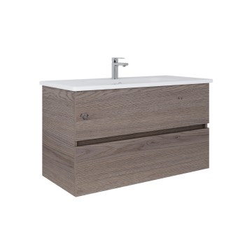 Dřevojas - Badrumsskåp med tvättställ BANO 100x47 cm mörk ek/vit
