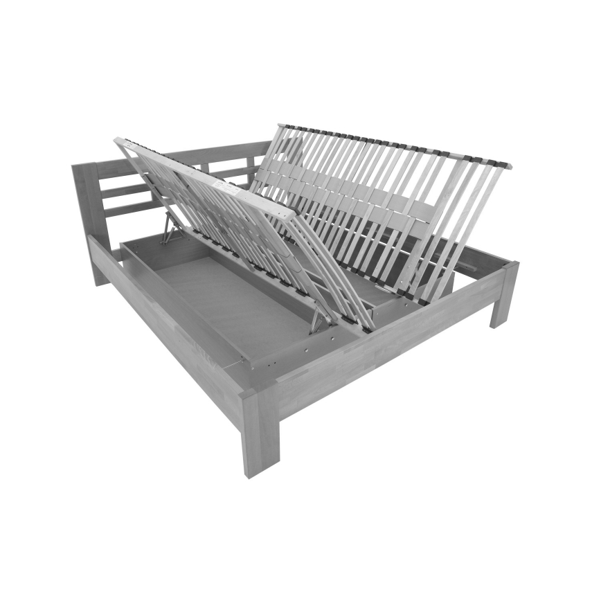 Dubbelsäng i massivt trä med förvaringsutrymme ANGELA 180x200 cm bok