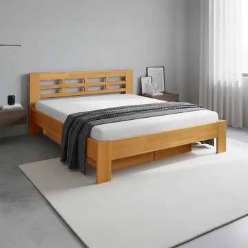 Dubbelsäng i massivträ med förvaringsutrymme ANGELA 180x200 cm ljus valnöt