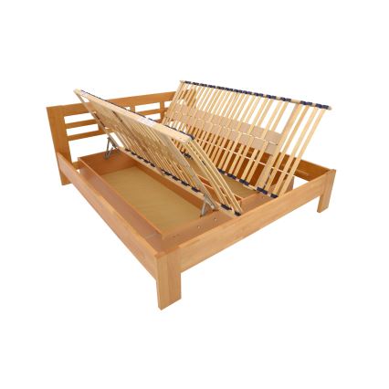 Dubbelsäng i massivträ med förvaringsutrymme ANGELA 180x200 cm ljus valnöt