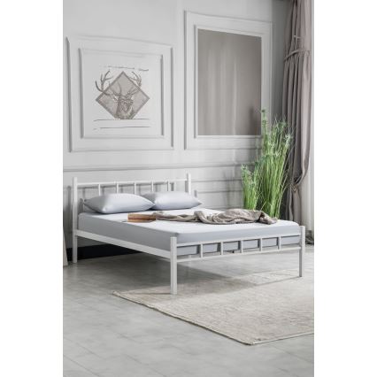 Dubbelsäng i metall ORMEL 160x200 cm, vit, maxbelastning 200 kg