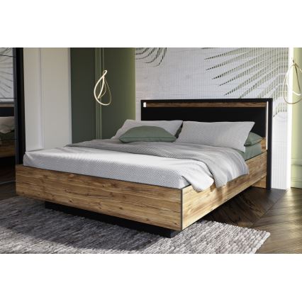 Dubbelsäng med förvaringsutrymme OREN 160x200 cm brun/svart