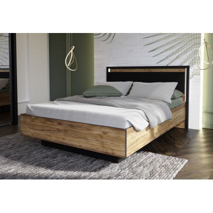 Dubbelsäng OREN 140x200 cm med förvaringsutrymme, brun/svart