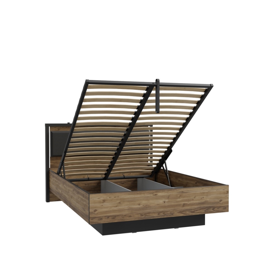 Dubbelsäng OREN 140x200 cm med förvaringsutrymme, brun/svart