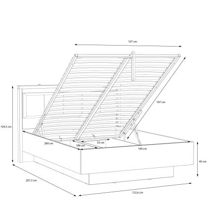 Dubbelsäng OREN 140x200 cm med förvaringsutrymme, brun/svart