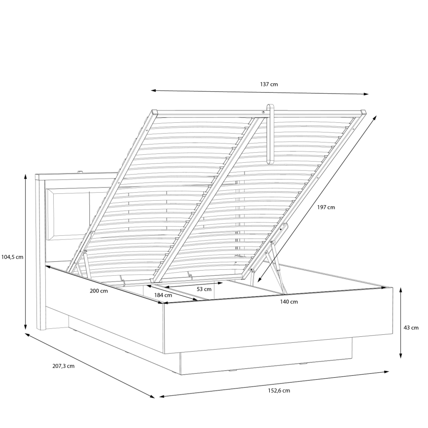 Dubbelsäng OREN 140x200 cm med förvaringsutrymme, brun/svart